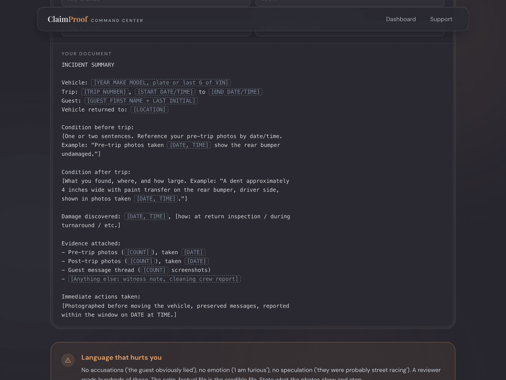 Incident Summary Builder — inside the Claim Command Center