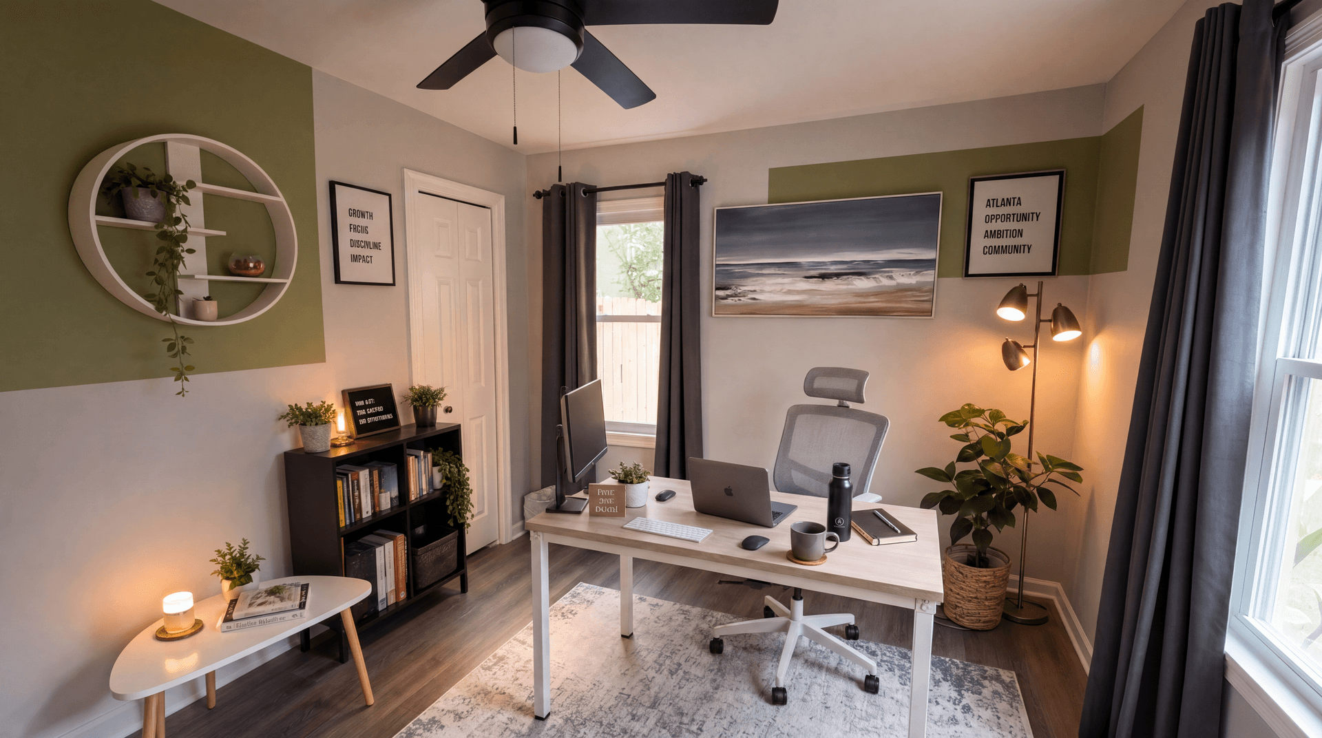 A quiet operator workspace with a desk by the window