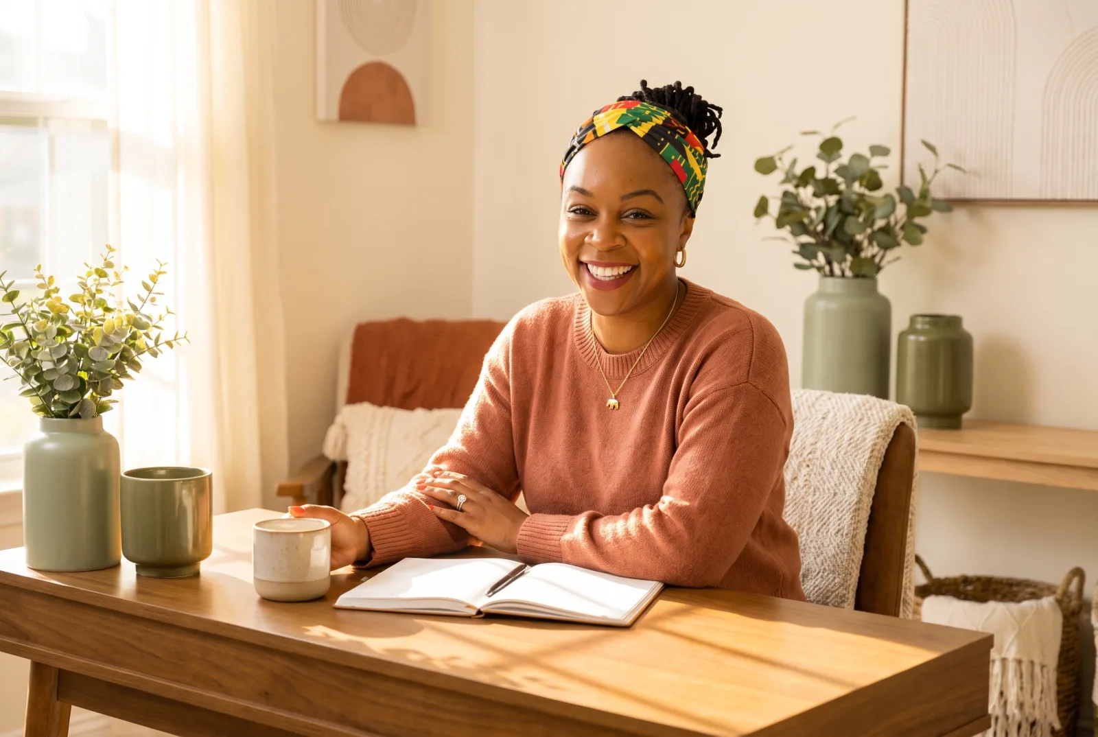 Della Henry at her desk