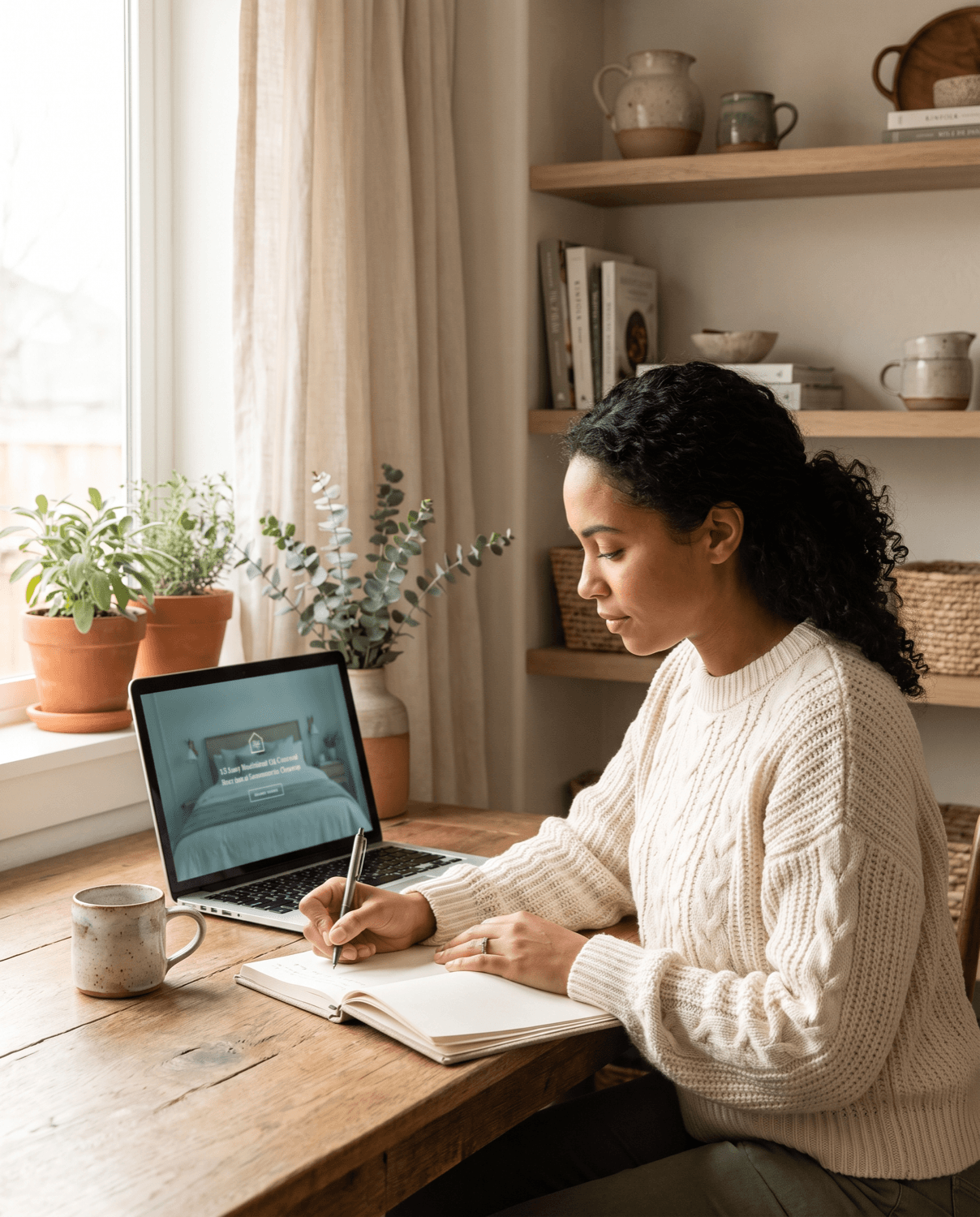 A student working through the Room Rental Riches curriculum on a laptop at a home desk
