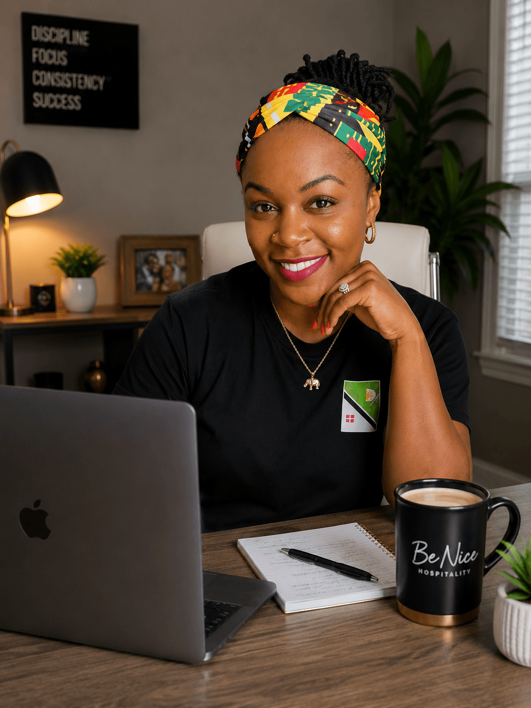 Della Henry at her desk, working on Southeast co-living operations