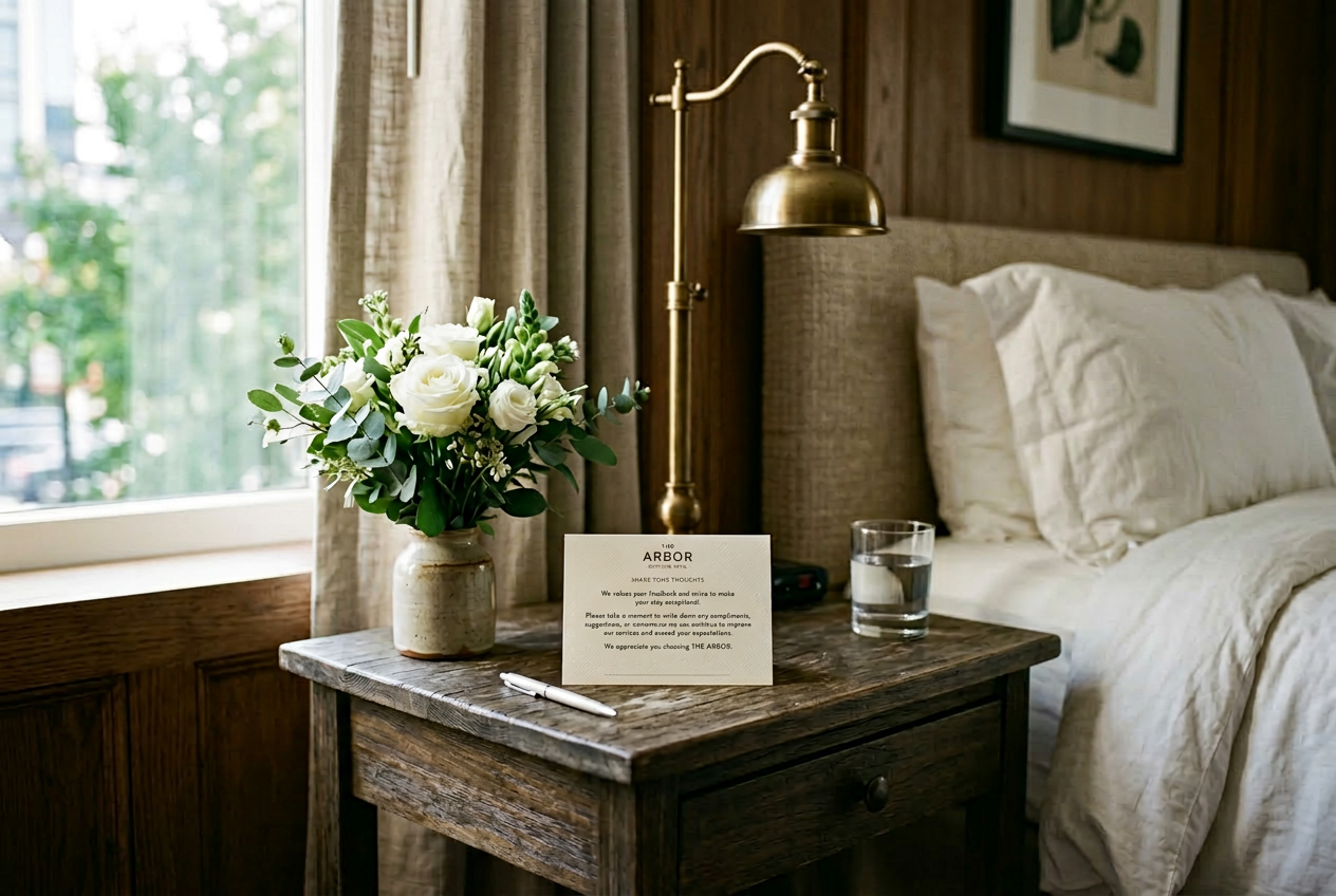 Firefly_Photograph of a boutique hotel guest room with a comment card left blank and untouche 877863.png